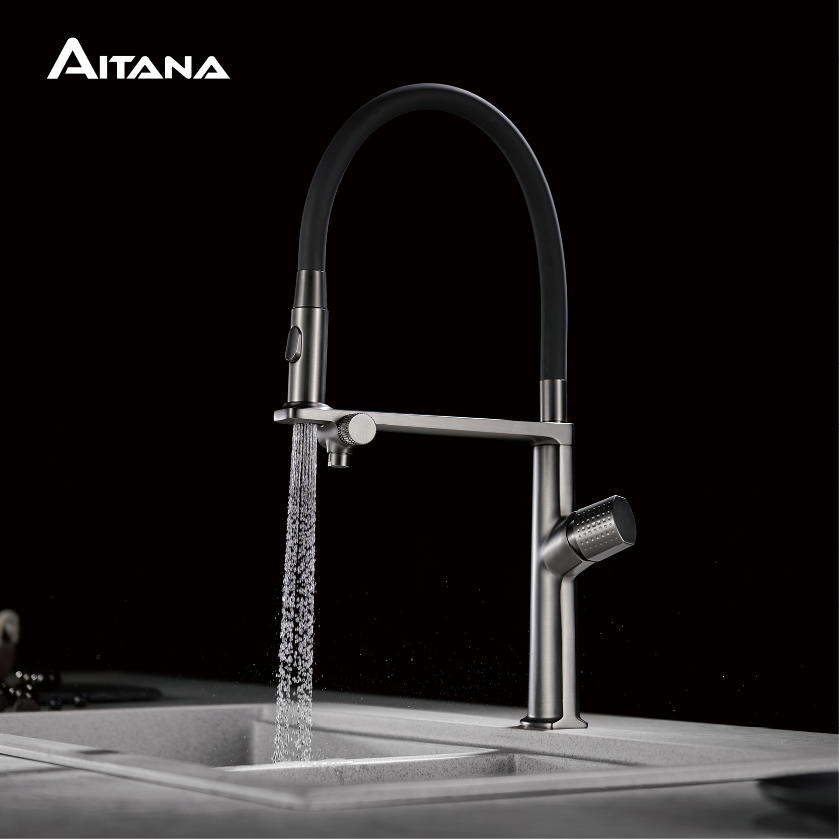 Ice Maker Water Filter - Keran Dapur Mewah Warna Abu-abu Kuningan